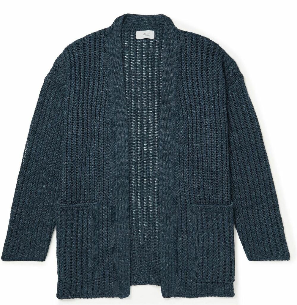 Mr. P M 100% ribbed linen open knit cardigan sweater